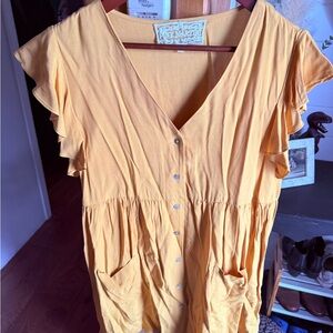 Mustard Yellow Button-Down Ruffle Sleeve dress